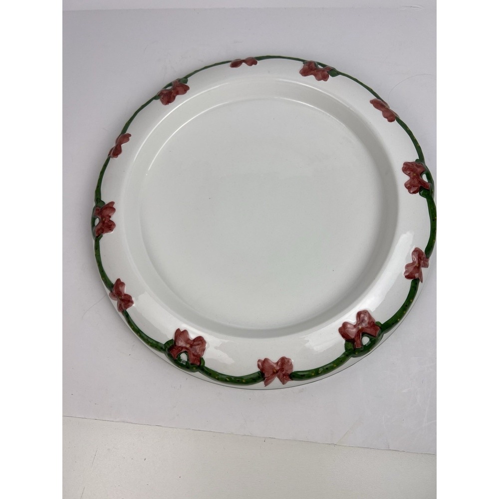 Ceramic Christmas Wreath Pillar Candle Holder Holiday Time Red Green White